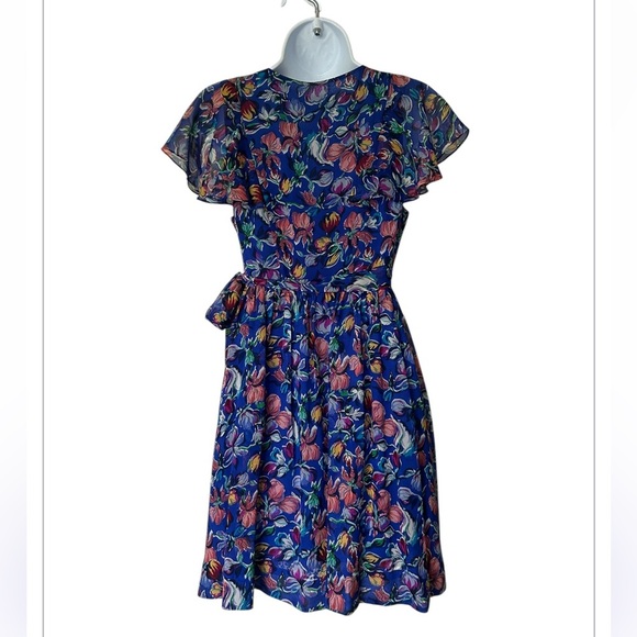 Moulinette Seours Silk Blue Floral Wrap Dress Anthropologie Excellent Size 0 - Picture 2 of 10